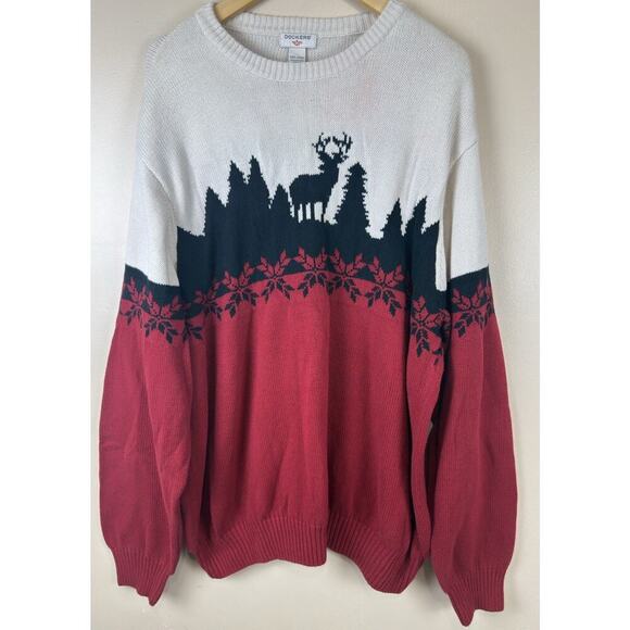 VTG 90s Dockers Mens Sweater Pullover Knit Size XXL Reindeer Snowflake Christmas - Picture 3 of 12